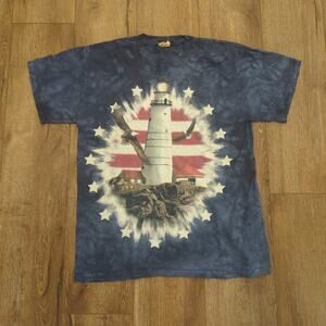 VTG The Mountain Lighthouse Eagle Adult Medium Shirt USA America Flag Coast